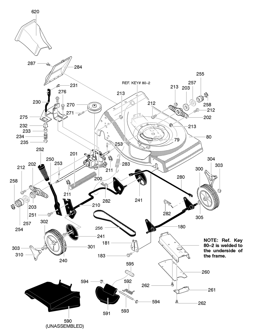 Housing And Drive System Diagram and Parts List for 218950X92B 2004 Briggs and Stratton Lawn Mower